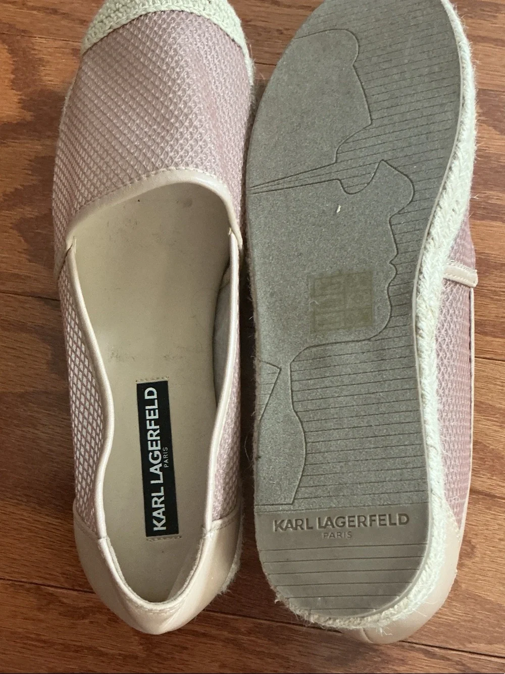 Karl Lagerfeld Blush Pink Espadrille Slip-Ons with Cream Trim